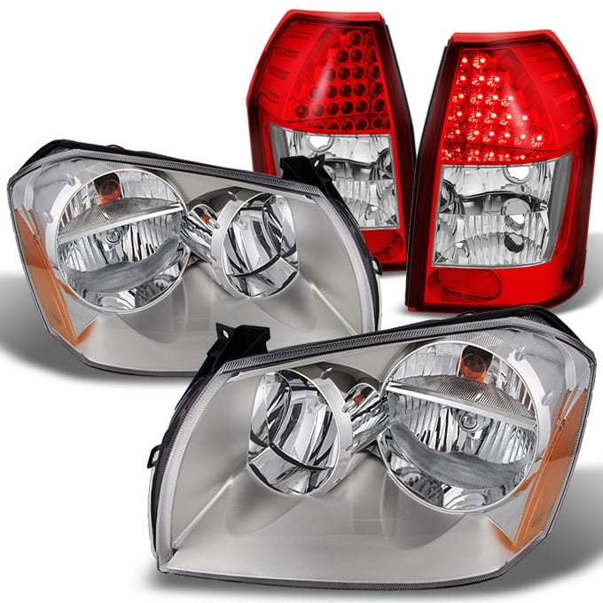 Fit 2005 2006 2007 2008 Dodge Magnum Headlights + Red Clear LED Tail