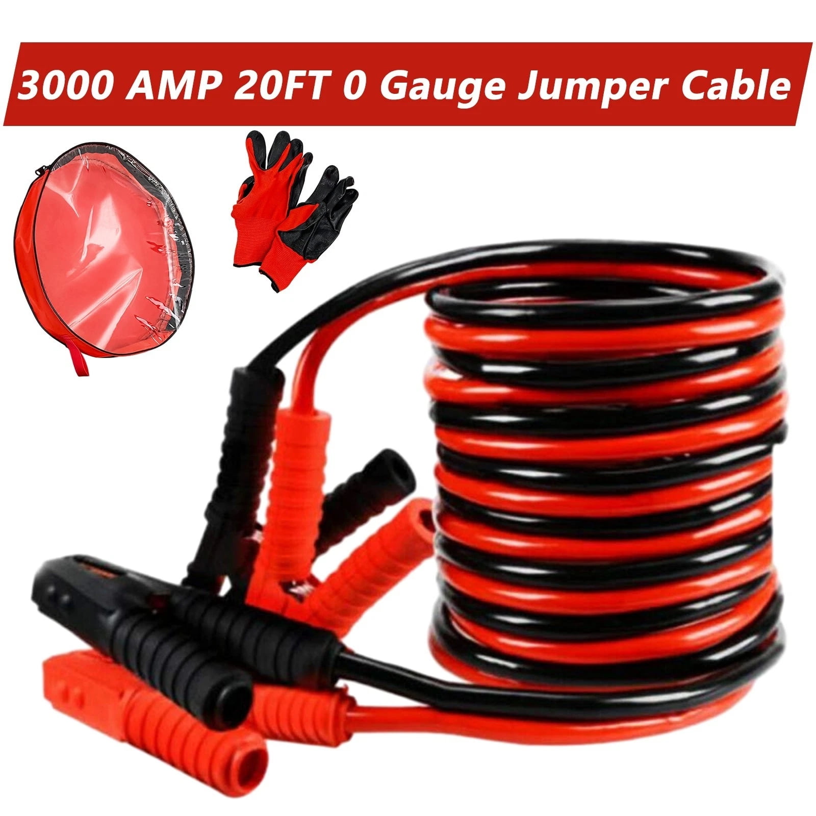 iMeshbean Auto Jumper Cables 0 Gauge 3000AMP 20Ft , Instruction Slip, Commercial Grade Automotive Booster Cables, Heavy Duty for Car Van Truck