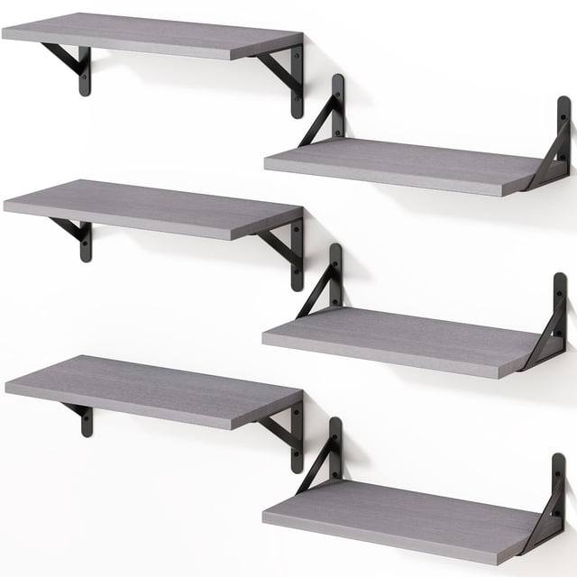 Estantes flotantes YGEOMER de pared, 42 cm, color gris, juego de 6 unidades