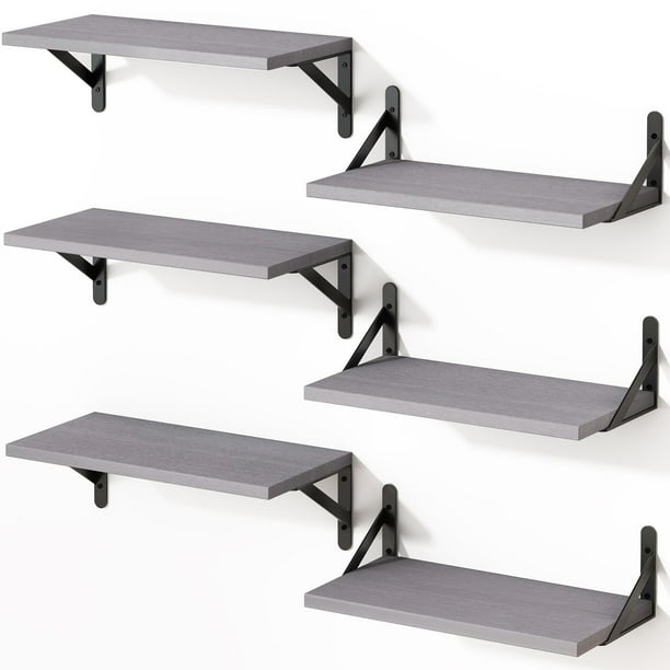 Estantes flotantes YGEOMER de pared, 42 cm, color gris, juego de 6 unidades