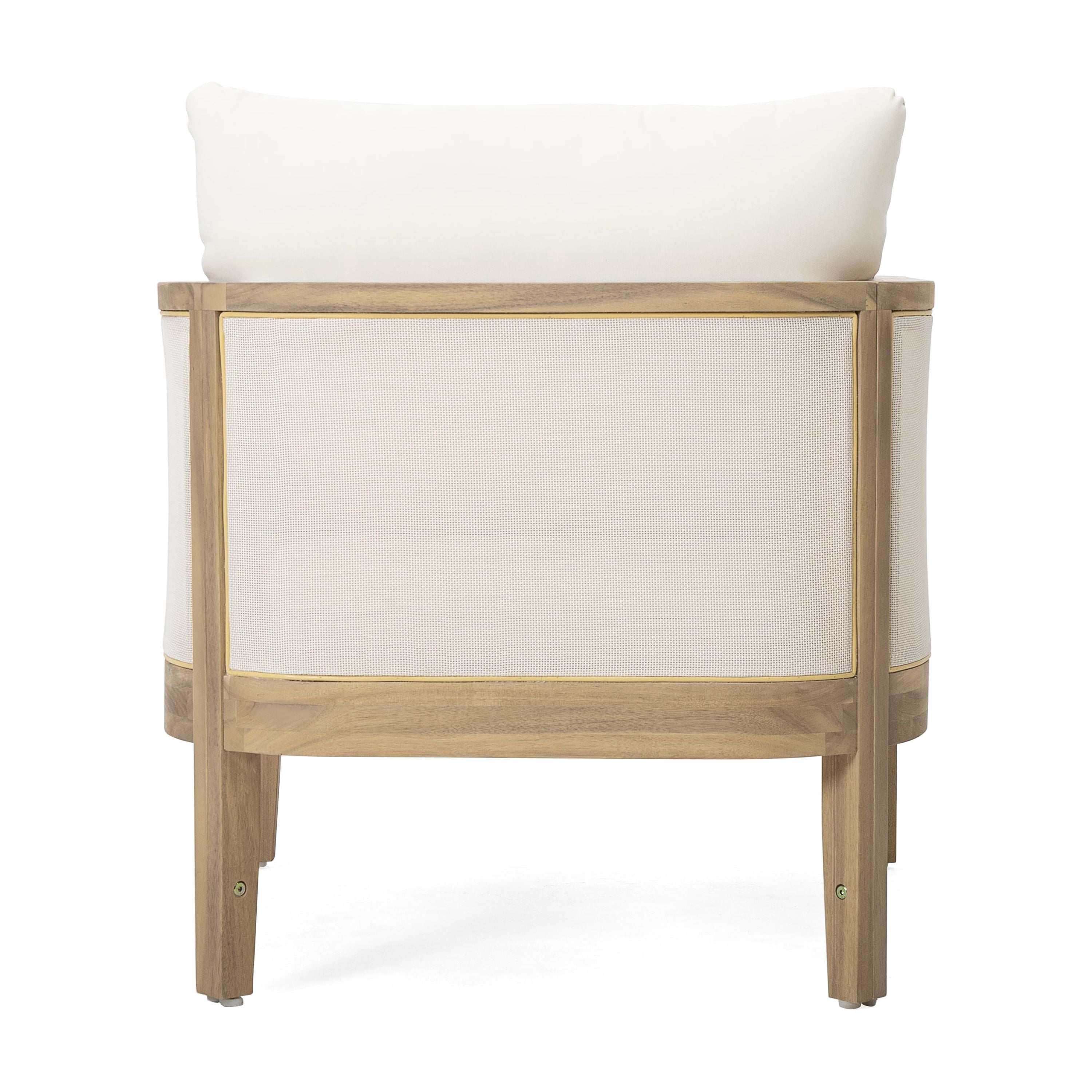 Outdoor Patio Club Chair with Acacia Wood and Textilene Mesh, Deep Seating Armchair and Garden Chair with Waterproof Cushion for Porch Backyard, 400 lb Cap, Teak and Beige