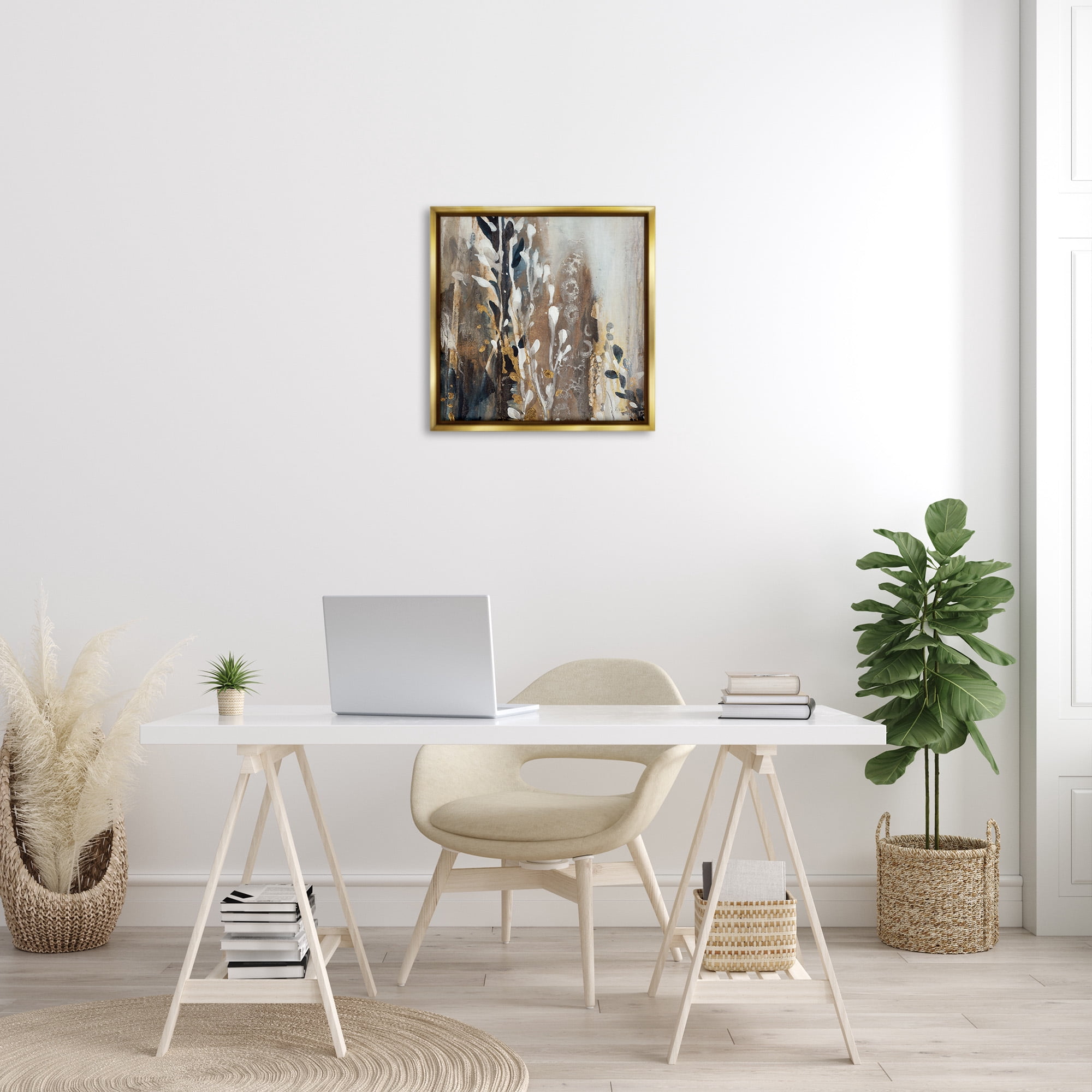 Stupell Industries Abstract Cascading Plants Botanical & Floral Painting Gold Floater Framed Canvas Art Print Wall Art, 25 x 25