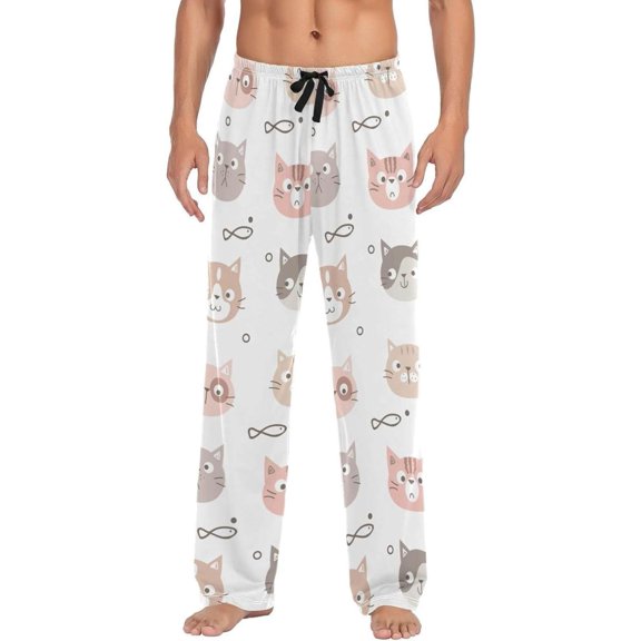 Cat Faces Ghost Pajama Pants, Men's Lounge Pants Light with Drawstring and Pockets, Christmas New Year Birthday Father's Day Gifts, Medium
