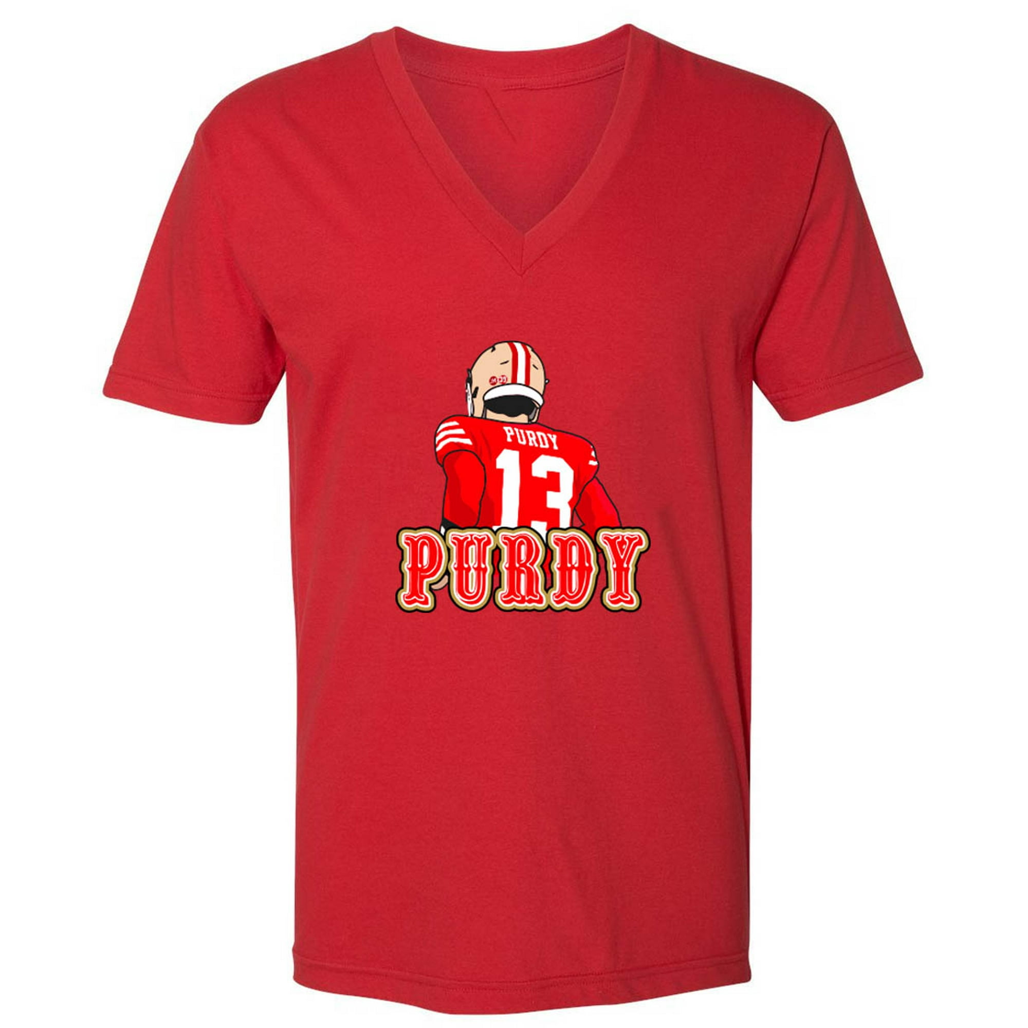Shedd Shirts Mens V Neck 49ers Brock Purdy Pic Bay Area T-Shirt, Men's, Size: Adult Large, Red