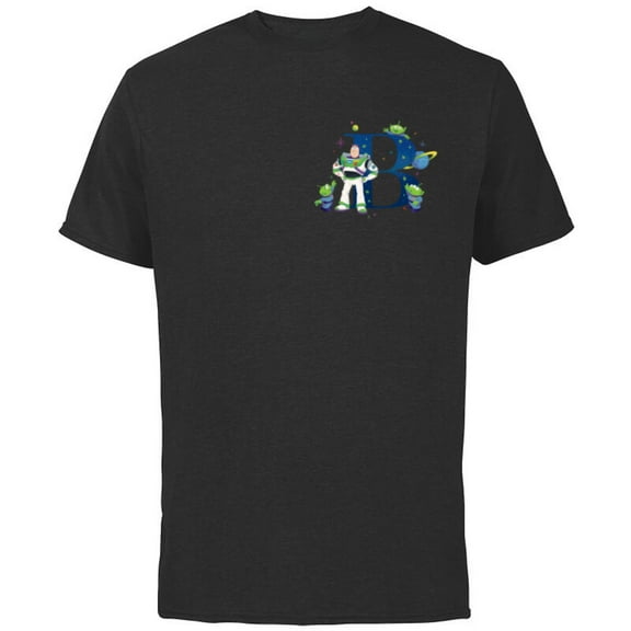 Disney and Pixar Alphabet Monogram Letter B Buzz Lightyear - Short Sleeve Cotton T-Shirt for Adults - Customized-Black