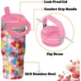 thumbnail image 3 of 30oz Valentines Day Tumbler with Handle and Flip Straw, Heart Stainless Steel Vacuum Insulated Cup, Travel Mug Water Bottle, Birthday Christmas Gifts for Wife Girlfriend Bride, 3 of 6