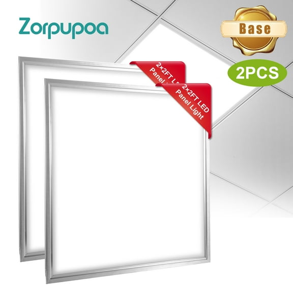 Zorpupoa 2Pc 48W 2×2FT LED Panel Light 4800LM 7500K Ceiling Lighting 150W Equivalent LED Troffer Recessed Edge-Lit Base Type