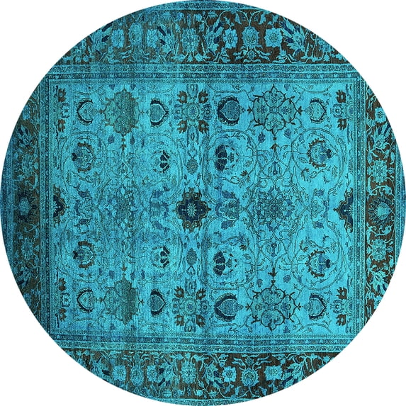 Ahgly Company Indoor Round Oriental Turquoise Blue Industrial Area Rugs, 5' Round