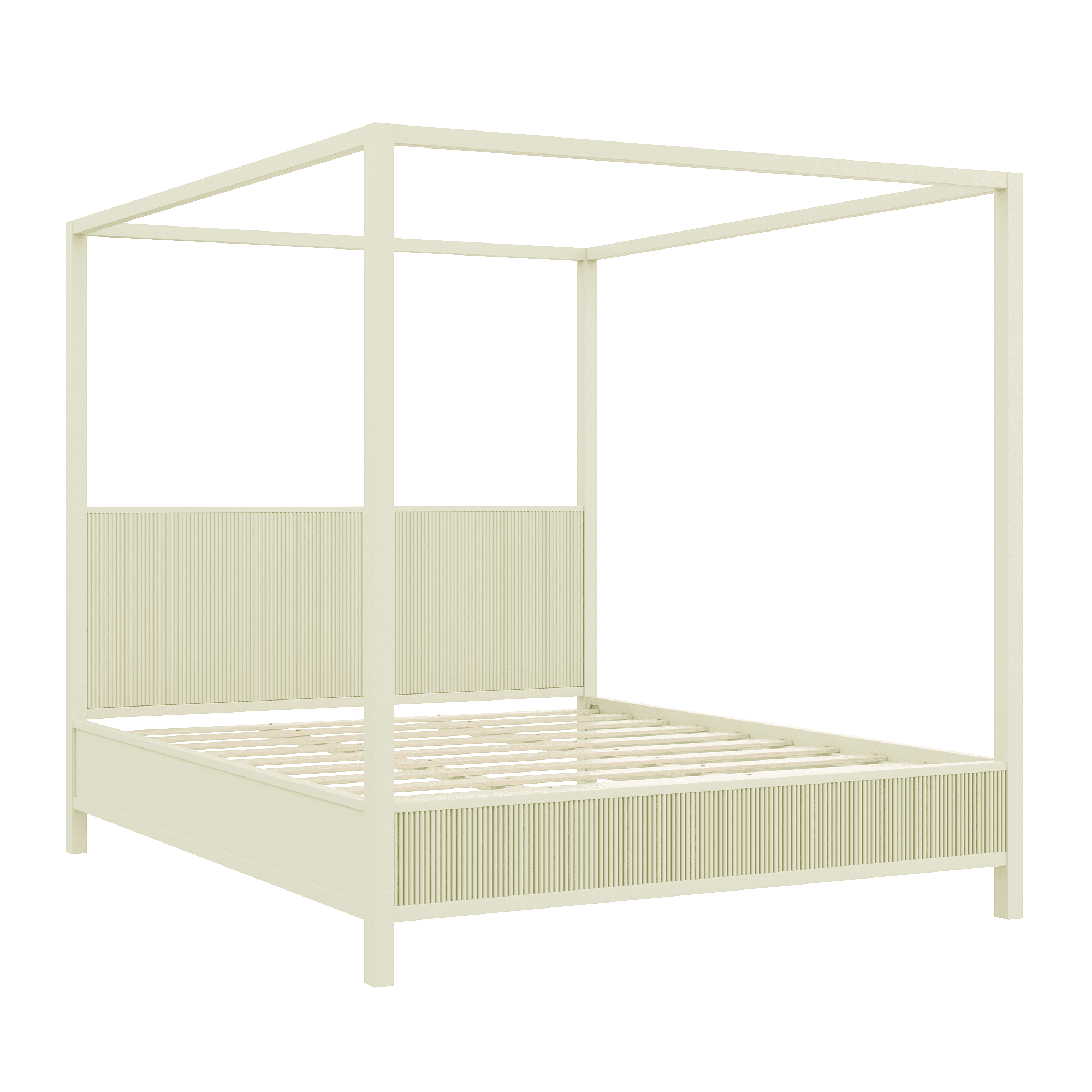 Euroco Wood King Size Canopy Platform Bed, Beige