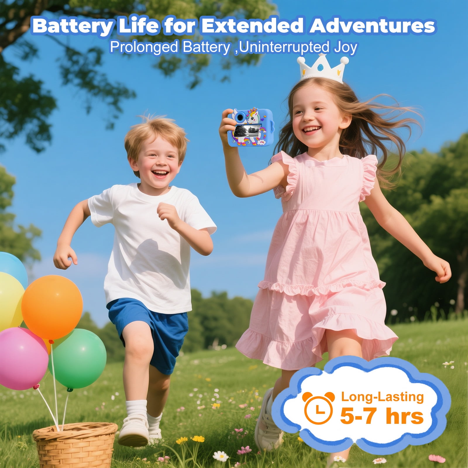 PayUSD Kids Camera Instant Print, Birthday Christmas Gifts for Girls Boys Age 3-12 1080P Digital Video Camera Print Photos Portable Toddler Toys for 4 5 6 7 8 9 10 Year Old with 32GB SD Card-Blue