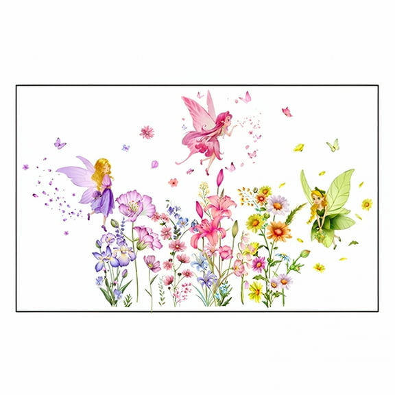LAMIRO Flower Fairy Wall Stickers Butterfly Girl Wall Decals Removable Vinyl Wall Art Sticker for Girls Baby Nursery Kids Bedroom Living Room Bathroom Wall Decor Mural Wall Stickers for Girls Room