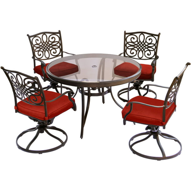 5 Piece Outdoor Dining Set, Round Dining Room Table With Swivel Chairs