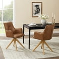 thumbnail image 4 of Modern Brown Leather Swivel Arm Chair with Wood Legs in Home Office, Task Chair, 4 of 8