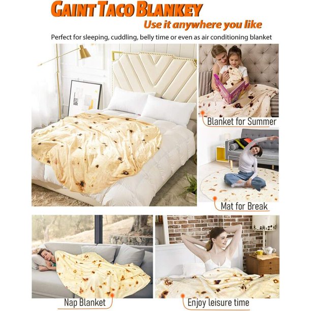 Manta Burrito Tortilla De Doble Cara De 150 Cm, Envoltura De Taco Redonda Gigante Novedad Mantas Cálidas Suave Comodidad Toalla De Comida Rellena De Franela Realista Regalos Creativos Para La Familia