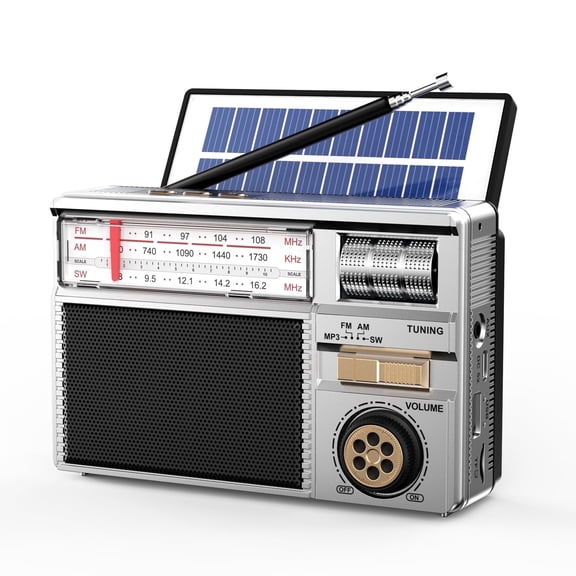 Portable AM FM SW Radio with Reception, Rechargeable & Solar Power, Big Speaker, Large Tuning Knob,Bluetooth, Earphone Jack for Gift, Elder, Home