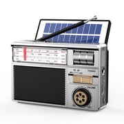 Portable AM FM SW Radio with Reception, Rechargeable & Solar Power, Big Speaker, Large Tuning Knob,Bluetooth, Earphone Jack for Gift, Elder, Home