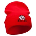 thumbnail image 4 of Baller Embroidered 12 Inch Long Knitted Beanie - Red OSFM, 4 of 5