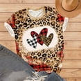 thumbnail image 7 of Women's Valentine's Day Short Sleeve Shirts Graphic Leopard Pullover Tops Plus Size S-6XL Casual Tee Blouses (M, Brown-J), 7 of 7