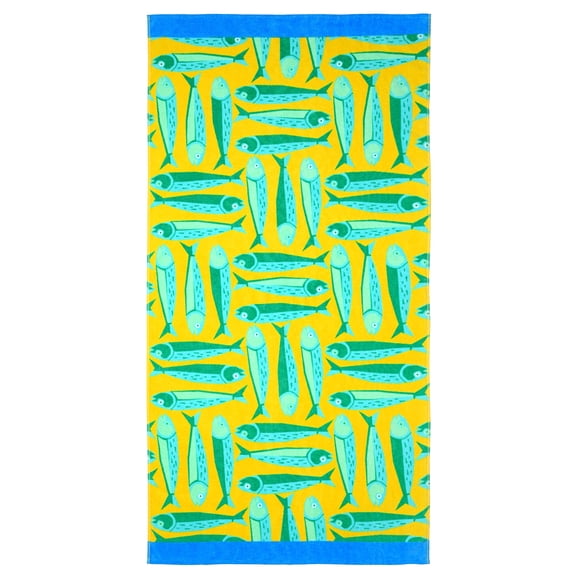Cotton-Blend Beach Towel, 72 x 36 in, Green Sardine