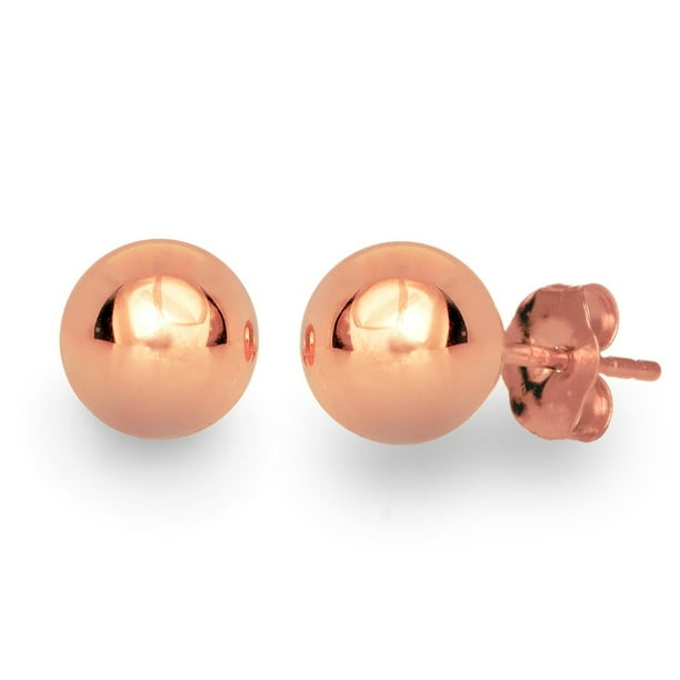 JewelStop 14K Rose Gold Ball Stud Earrings 3mm 4mm 5mm 6mm 7mm 8mm