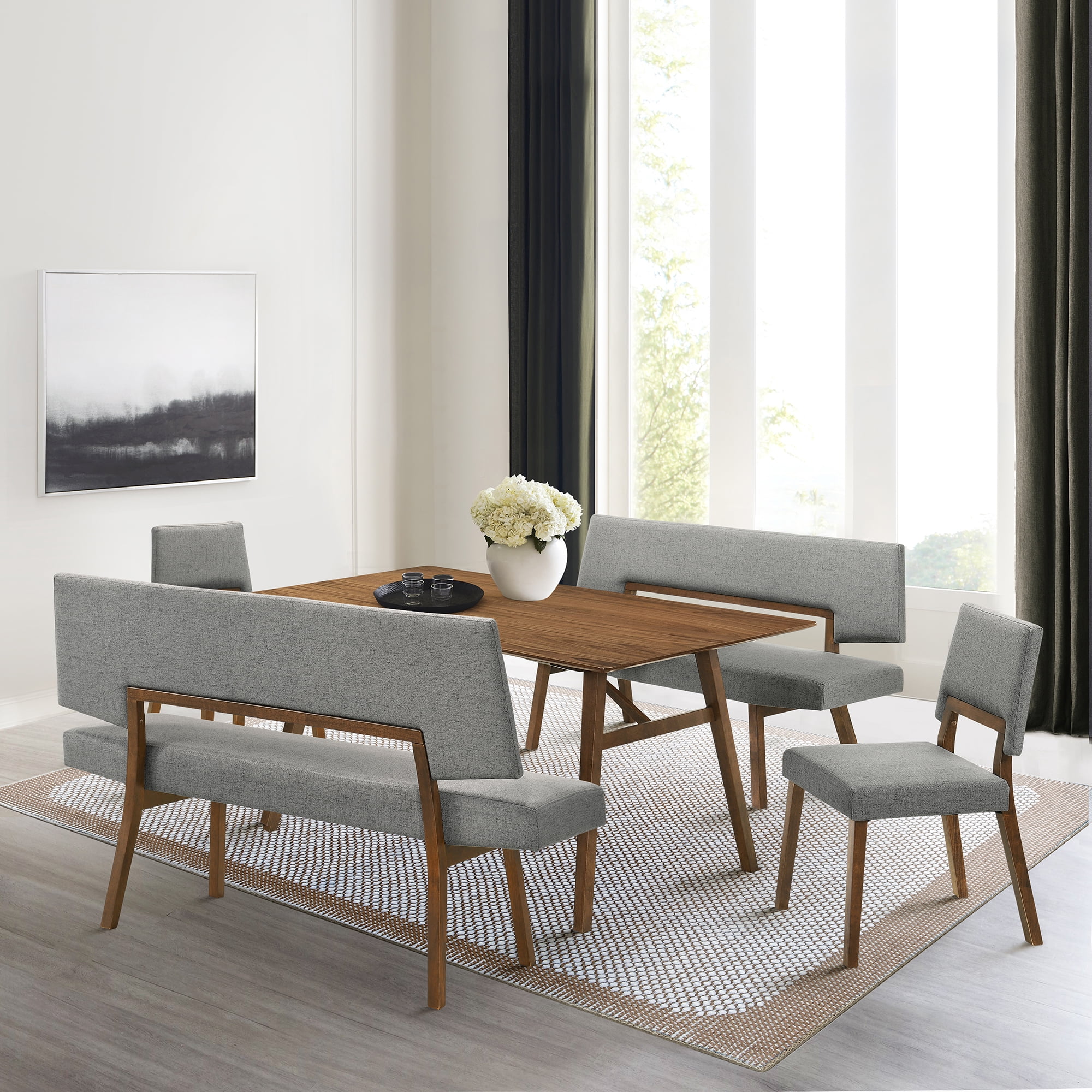 Channell 5 Piece Walnut Wood Dining Table Set with Charcoal Fabric