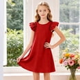 thumbnail image 4 of Gubotare Dress for Toddler Girls Girls Dress Summer Ruffle Sleeve Mesh A Line Casual Party Dresses with Pockets for Kids Size 8-9 (Brick Red,8-9 Years), 4 of 5