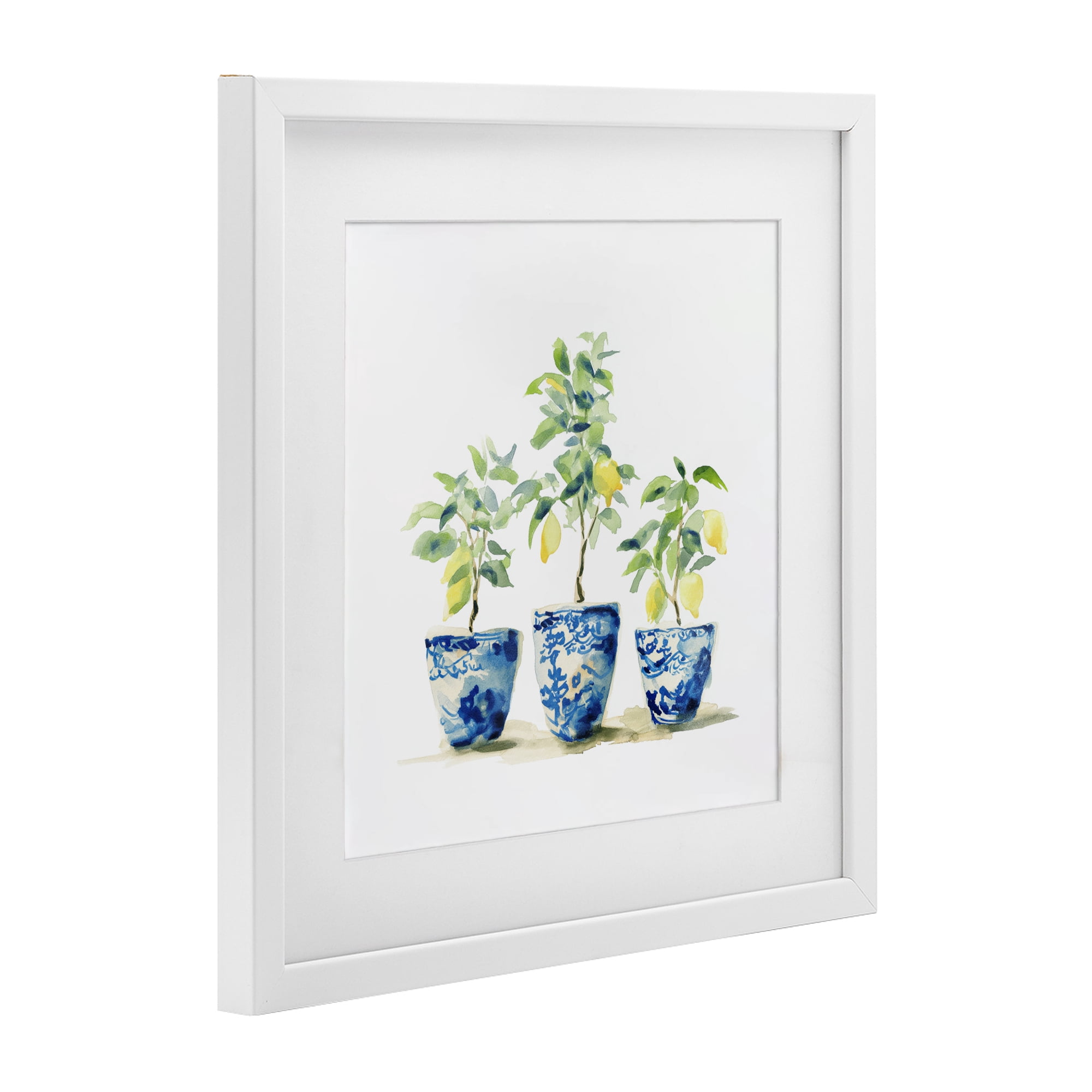 Stupell Industries Lemons In Blue Pots White Framed Print Under Glass, design by Svetlana Aleynikova