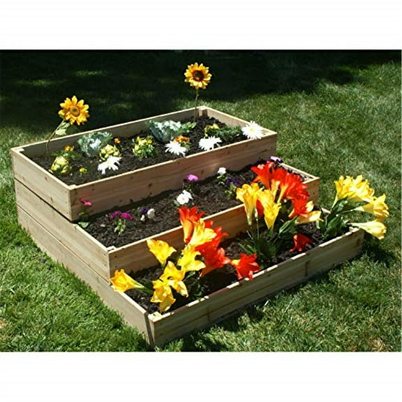 Raised Garden Bed 4x4 Tiered - 3 Level Wooden Planter Box Kit for Flowers Vegetables