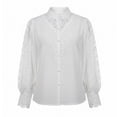 thumbnail image 3 of Tanghaowl Womens Tops Casual, Women Lace Shirt Pure Stand Collar Button Down Long Sleeve Casual Elegant Blouse White XL, 3 of 3