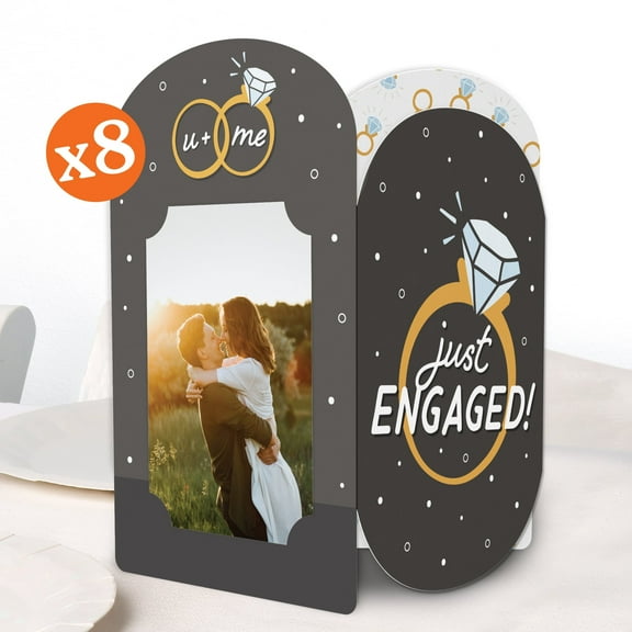 Big Dot of Happiness Just Engaged Photo Holder Centerpieces, 4x6 Picture Display Box, Black & White Table Decoration Centerpiece for Engagement Party Decor, 8 Count
