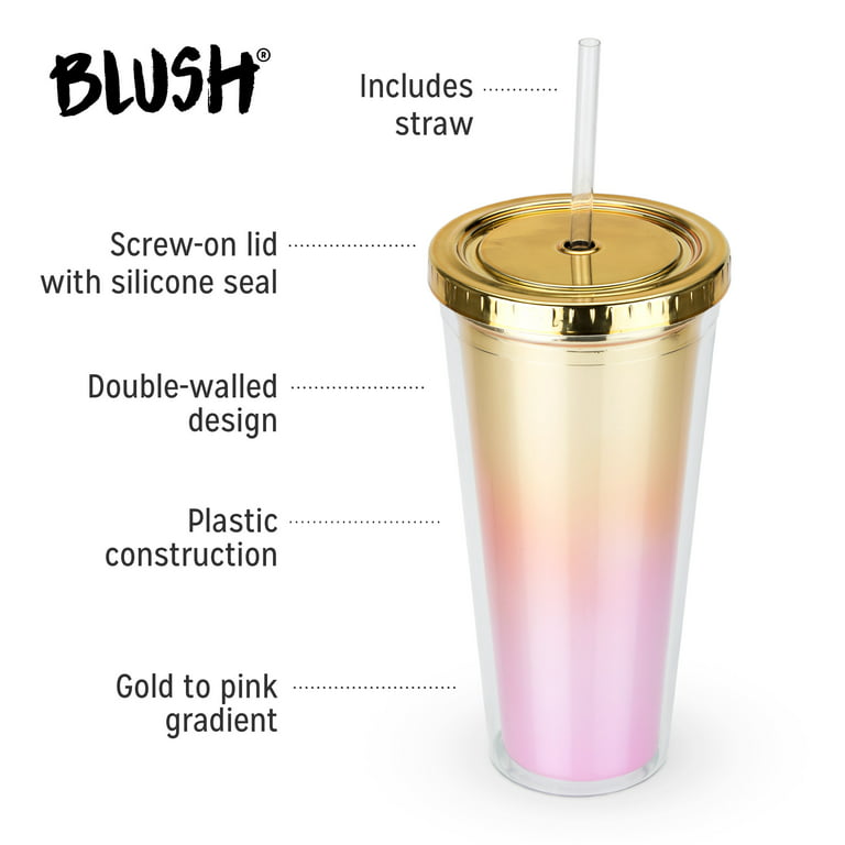 Blush Glam 24oz. Insulated Plastic Travel Tumbler Straw