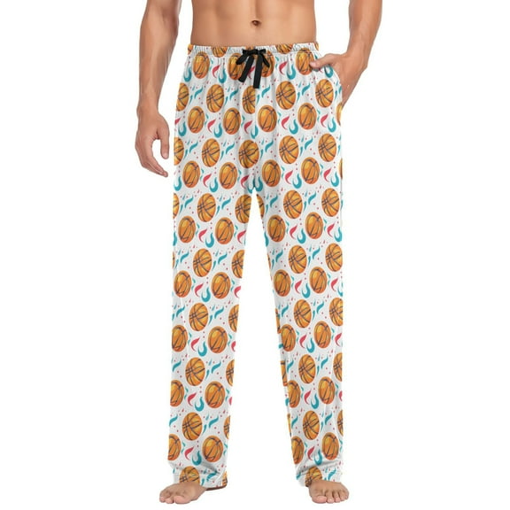 joogoo Men's Pajama Pants Basketballs with Swirls Soft Long Sleep Lounge Pjs Bottoms L