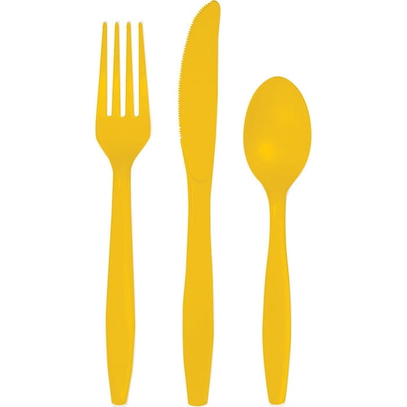 216/Case Bulk School Bus Yellow Value Friendly Assorted Plastic Cutlery