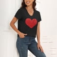 thumbnail image 2 of Womens Valentines Day Tee Heart Shaped Printed Top V Neck T Shirt, 2 of 6