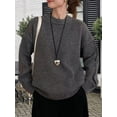 thumbnail image 4 of Womens Crew Neck Sweaters Long Sleeve Slouchy Fall Casual Loose Pullover Tops Dark Gray One size, 4 of 8