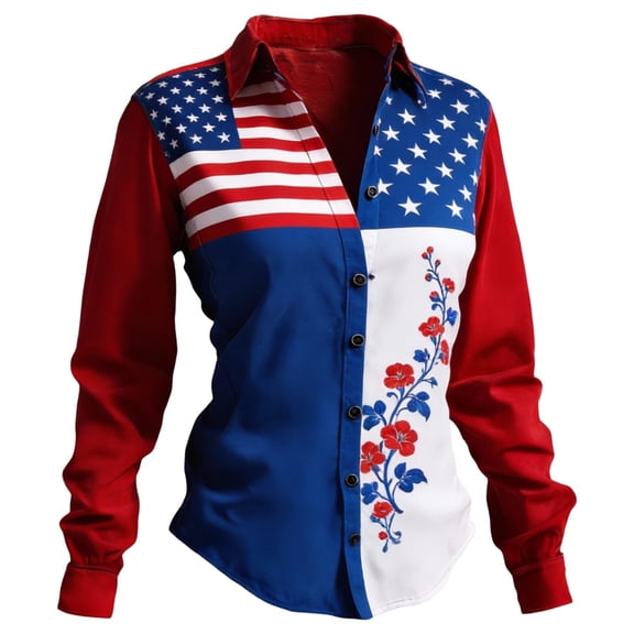 Womens Usa 250th Anniversary Shirt National Flag Print Button Down Long Sleeve Shirts Patriotic Shirts