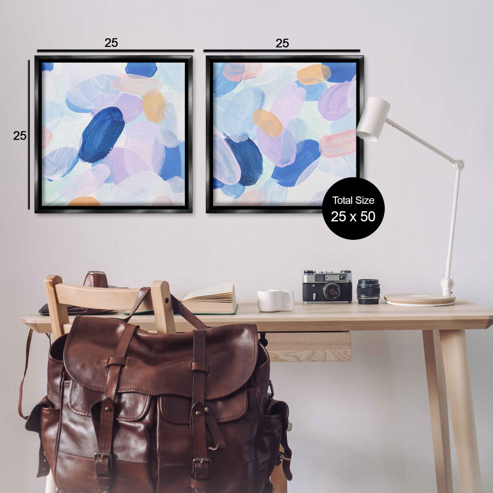 Stupell Industries Oval Lavender Blue Abstract Abstract Painting Black Floater Framed Canvas Art Print Wall Art, 25 x 25, Set of 2