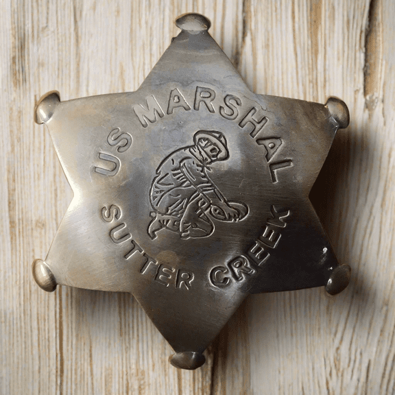 US Marshal Sutter Creek Solid Brass Badge With Antique Finish & Soldered Pin (3" x 2.25")