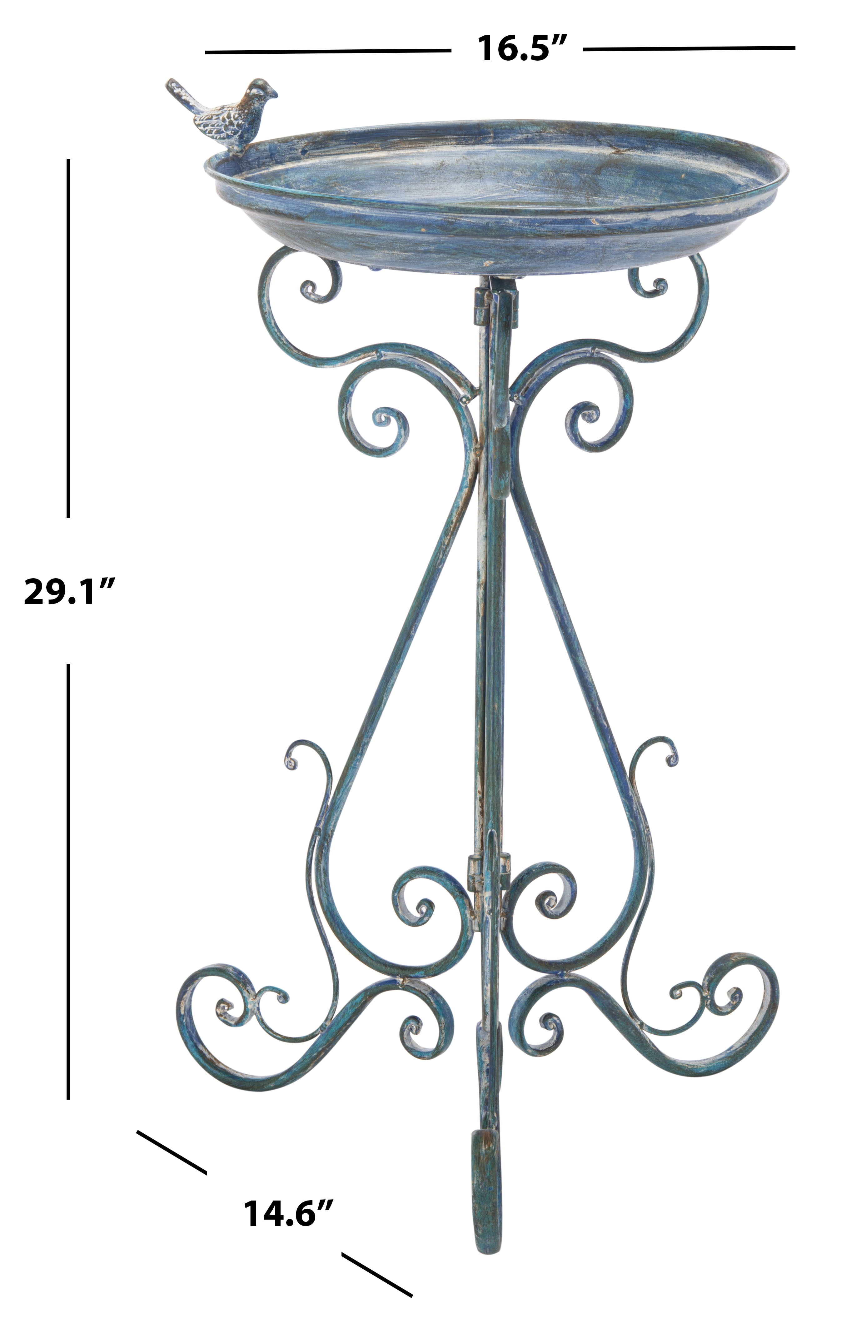 SAFAVIEH Ashlan Solid Rustic Outdoor Patio Bird Bath, Antique Blue