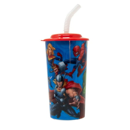 

Marvel Avengers 16oz Tumbler Lid & Flexible Straw Superhero Plastic Blue Travel Cup (3 Items)