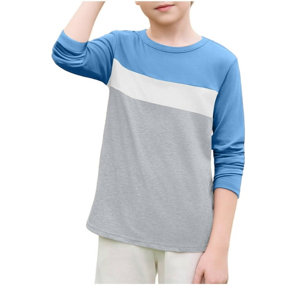 AJTQTH Cute Boys Girls Long Sleeve Sweatshirts Fashion Fall Tops Lightweight Basic Crewneck Color Block Athletic Tees Shirt Blue 13-14 Years