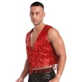 thumbnail image 3 of YONGHS Men's Glitter Sequin Cardigan Open Front Sleeveless Fringe Hem Party Club Dance Vest Outerwear Red XXL, 3 of 7