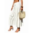 thumbnail image 2 of Women Solid High Waist Tiered Pleated A-Line Maxi Cake Skirt White M, 2 of 8