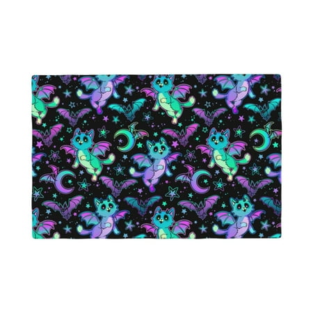 

Table Placemats Set of 4 - Cute winged fantasy cats bats 12x18 In Faux Linen Double Heat Resistant Place Mats Cloth Indoor/Outdoor Placemats Washable Table Mats for Dining Kitchen Party