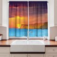 thumbnail image 2 of Ambesonne Summer Kitchen Curtains, Sea Sunset with Cliffs, 55"x45", Yellow Purple Blue, 2 of 3