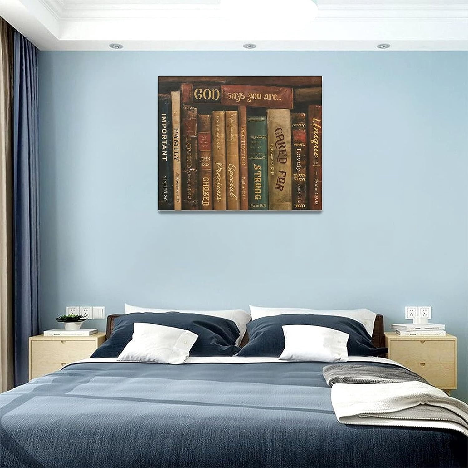 Taimeng Christian Books Wall Art Retro Bible Pictures Wall Decor Scriptures Canvas Prints Painting Religious Decorations Framed Artwork for Reading Room Bedroom 20/inchx16/inch