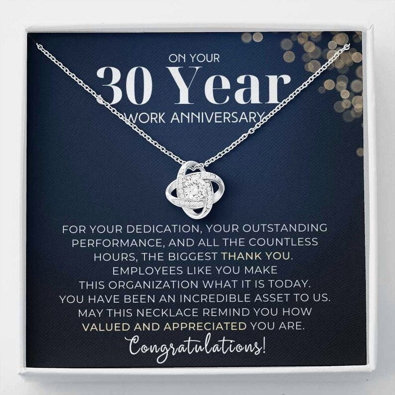 30 Year Work Anniversary Appreciation Love Knot Necklace, Employee Years of Service Recognition Jewelry, Employee Congratulations Gift 30 Years, Gold Love Knot Necklace