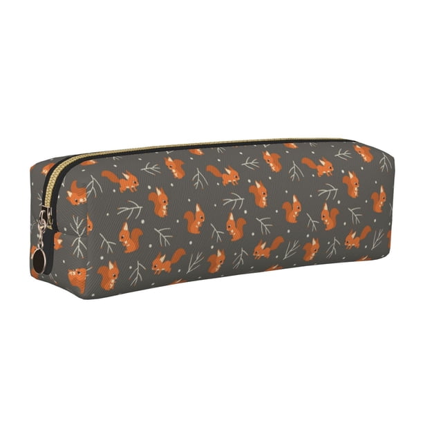 Easygdp cute fall fox leaf para Estuche de Lápices de Cuero, Estuche de Papelería de Cuero, Estuche de Gran Capacidad con Cremallera