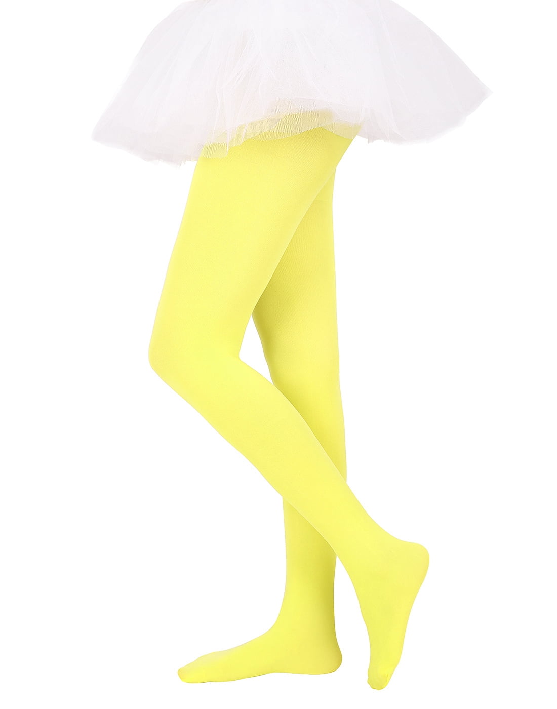 HDE Girl's Stockings Microfiber Opaque Footed Kids Tights (Yellow, Medium)
