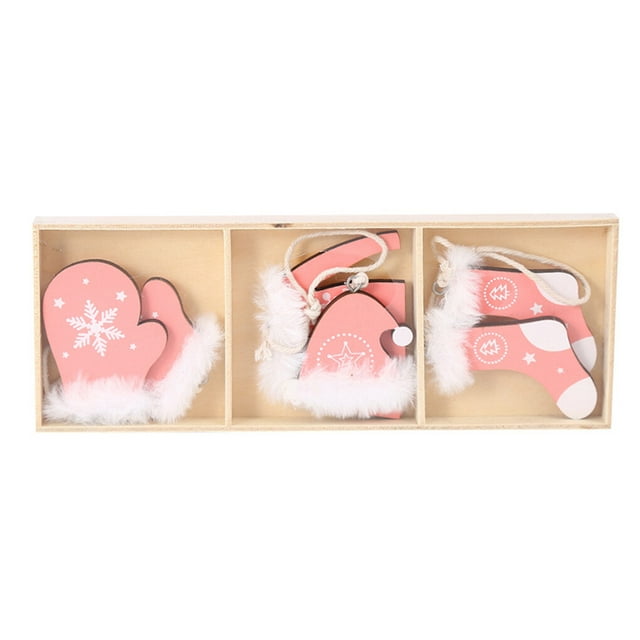 Matsuzay 1 Juego de guantes colgantes de de Navidad, letrero de sombrero, adornos colgantes de puerta de árbol de Navidad de felpa Kits de decoración para fiestas Rosado